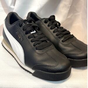 Puma Roma Black White Leather Sneakers Womens 6.5 Low Top Shoes 399334-01